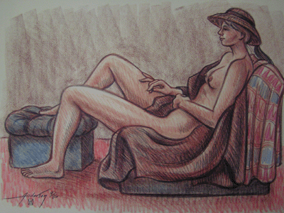 Bill Anderson, Pastel Drawing,  "Nude at Rest", Created in 1986
