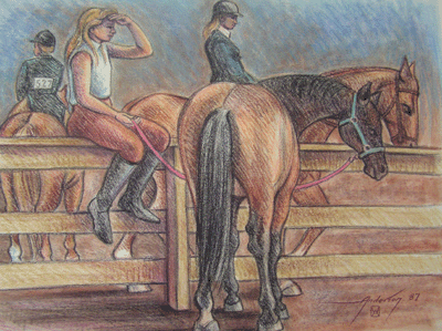 Bill Anderson, Pastel Drawing, "Breaktime" , Created in 1987 ,