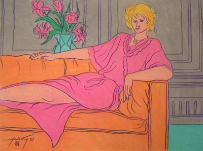 Bill Anderson, Pastel Drawing, "Woman in Red", Created in 1987 ,