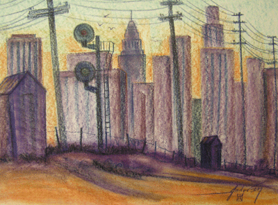 Bill Anderson, Pastel Drawing,  "Downtown, L.A" , Created in 200
