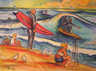 Bill Anderson, Pastel Drawing, "Near the Pier" ,  Created in 200