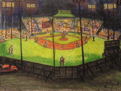 Bill Anderson, Pastel Drawing, \"Baseball in Tanley field, Mankat