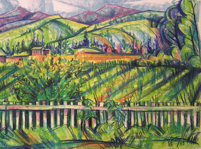 Bill Anderson, Pastel Drawing,"Italian Landscape", created in 19