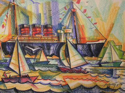 Bill Anderson, Pastel Drawing,  "Queen Mary ",  Created in 2002
