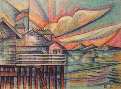 Bill Anderson, Pastel Drawing, "Santa Barbara Pier", Created in