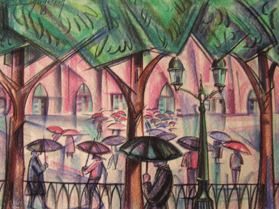 Bill Anderson, Pastel Drawing, "Rainy Day in Paris" ,1995 , size