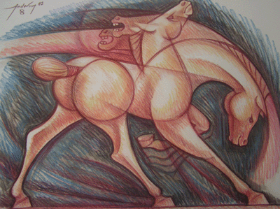 Bill Anderson, Pastel Drawing, "Grace and Power", Created in 198