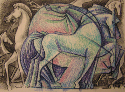 Bill Anderson, Pastel Drawing, "Art History of the Horse",  2000