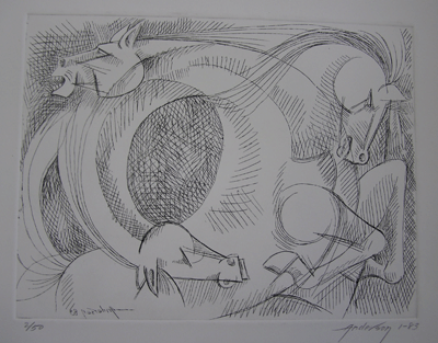 Bill Anderson, Etching, "Various Moods" created in 1983,  size 9