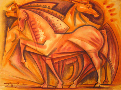 Bill Anderson, watercolor "Geometrical Horses in Motion #2" pain