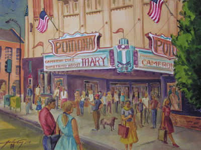 Bill Anderson, watercolor "Movie Theater in Pomona, California"