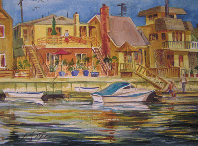 Bill Anderson, watercolor "Sunset Beach Canal" painted in 2004,
