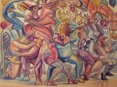 Bill Anderson, watercolor "Carnival" painted in 1990, size: 22"