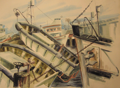 Bill Anderson, watercolor "Fishing Boats in San Pedro" painted i
