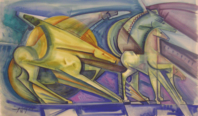 Bill Anderson, watercolor "Geometric Motion in Blue and Green" p