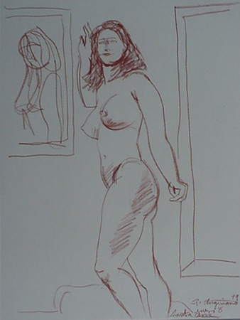 Raul Anguiano, Conte Drawing, "Standing Nude #1" size : 18" x 24