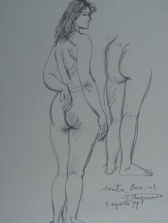 Raul Anguiano, Charcoal Drawing, "Standing Nude #2" size : 18" x