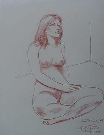 Raul Anguiano, Conte Drawing, "Standing Nude #3" size : 18" x 24