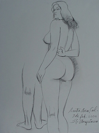Raul Anguiano, Conte Drawing, "Standing Nude #4" size : 18" x 24