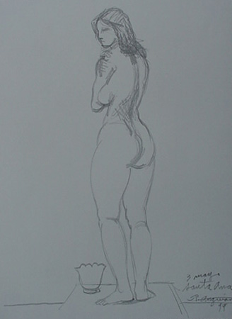 Raul Anguiano, Charcol Drawing, "Standing Nude #5" size : 18" x
