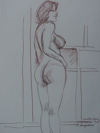 Raul Anguiano, Pencil Drawing, "Standing Nude #6" size : 18" x 2
