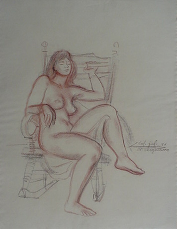 Raul Anguiano, Conte Drawing, "Seated Nude #9" size : 18" x 24",