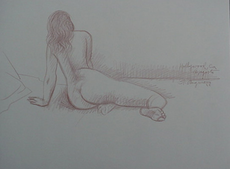 Raul Anguiano, Colored Pencil Drawing, "Backview Nude #10" size