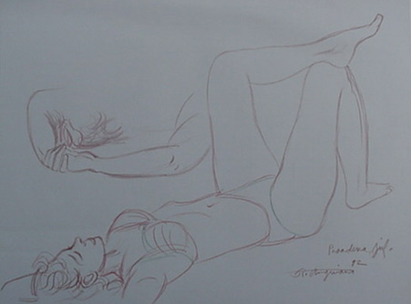 Raul Ancolored Pencil Drawing, "Reclined Figure" size : 17" x 22