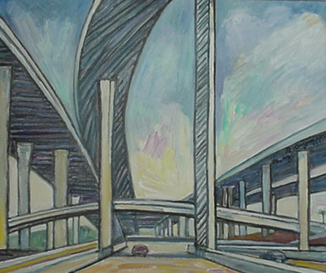 Raul Anguiano, Oil Painting, "L.A Freeway"  size : 20" x 24", 20