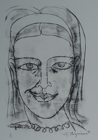 Raul Anguiano, Mono Type, "Girl With the Necklace"  size : 13" x