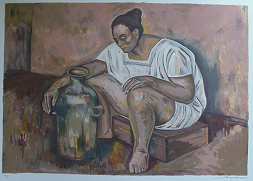 Raul Anguiano, Silkscreen, "Pottery Maker"  size : 24" x 34", 19