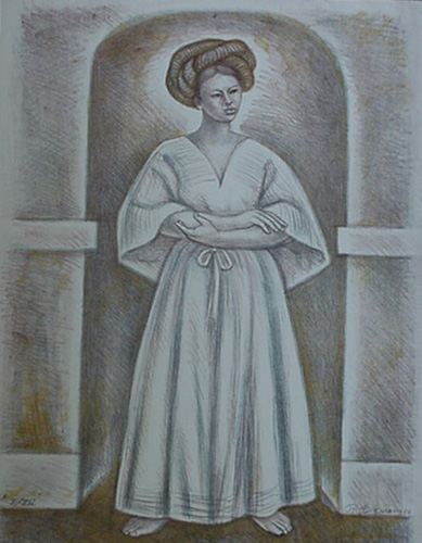 Raul Anguiano, Lithograph, "Woman In Archway"  size : 18" x 24",