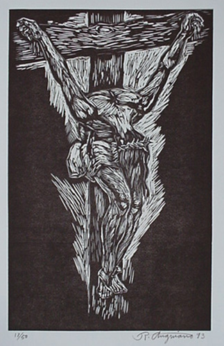 Raul Anguiano, Linoleum Block, "La Crusifiction"  size : 12" x 1