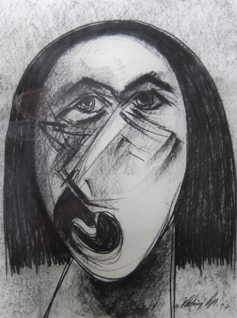 Vladimir Cora - "Face" Charcoal Drawing 18" x 24", 1997
