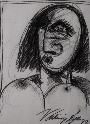 Vladimir Cora - "Nude" Charcoal Drawing 8" x 10", 1999