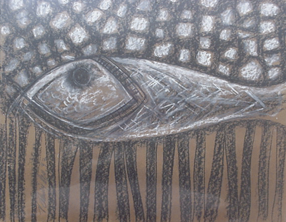 Vladimir Cora - "Fish" Charcoal Drawing 19" x 24", 1997