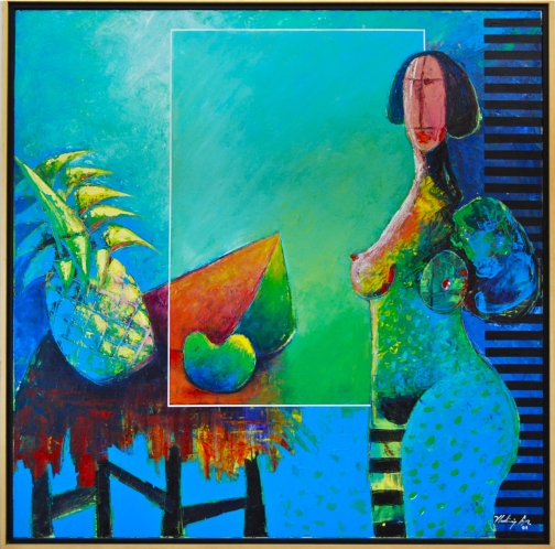 Vladimir Cora - "Desnudo con Frutas" Acrylic on Canvas, 36" x 36
