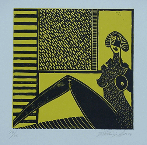 Vladimir Cora - Linoleum Block Print, 2 Color (2 Blocks), 12" x