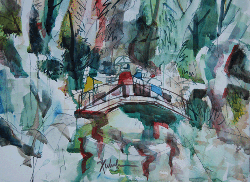 Henry Fukuhara, 18" x  24", "JAPANESE GARDEN."  WATERCOLOR, 2001