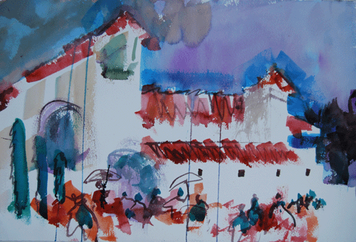 Henry Fukuhara, 15" x  22", WATERCOLOR PAINTING,  "MARKET PLACE"