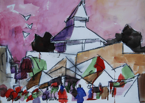 Henry Fukuhara, 18" x  24", WATERCOLOR and CHARCOAL,  "FARMERS M