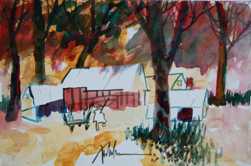 Henry Fukuhara, 13" x  20", WATERCOLOR and CHARCOAL,  "FARM IN T