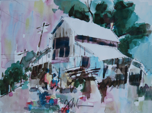 Henry Fukuhara, 14" x  19", WATERCOLOR PAINTING,  "The Old Barn"
