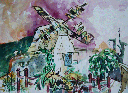 Henry Fukuhara, 18" x  24", WATERCOLOR PAINTING,  "Windmill"