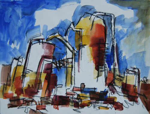 Henry Fukuhara, 18" x  24", WATERCOLOR PAINTING,  "GRAIN  STORAG