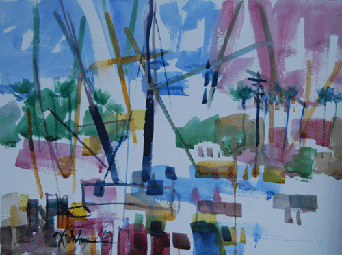 Henry Fukuhara, 18" x  24", WATERCOLOR PAINTING,  "BOATS IN THE