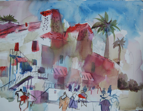 Henry Fukuhara, 18" x  24", WATERCOLOR PAINTING,  "PLAZA"