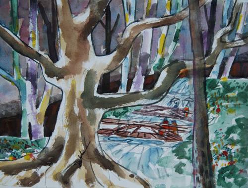 Henry Fukuhara, 18" x  24", WATERCOLOR PAINTING,  "BRIDGES"