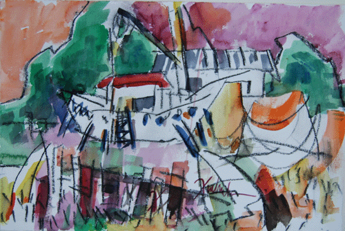 Henry Fukuhara, 15" x  22", WATERCOLOR PAINTING,  "DRY ROCK"