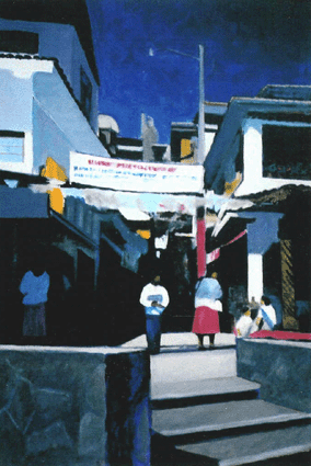 Howard Hitchcock, Acrylic,  "Janitzio Landing" ,  36" x   24" ,